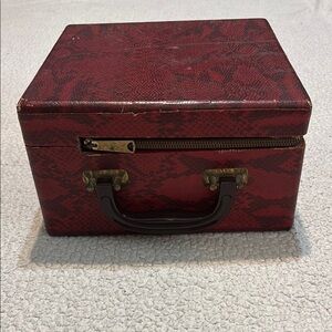 Vintage Red Snakeskin Box with Handle